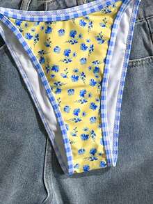 Swim Mod Women's Swimwear Set, Floral & Plaid Print, 2 Pieces Summer Holiday Beach Outfit - Multicolor - View 4