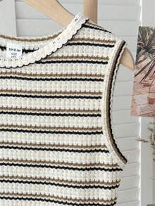 SHEIN 少女杏色吊带背心和松紧腰裤两件套，春夏款 - 白色 - 查看 5