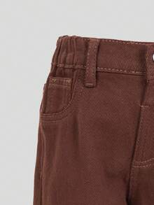 Quần jean denim dáng suông rộng rãi, thoải mái, thường ngày cho bé gái, cạp chun, kiểu dáng ống đứng, đã qua xử lý giặt, thích hợp cho hoạt động ngoài trời và sinh hoạt hàng ngày. - Cà phê nâu - Xem 6