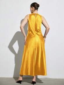 Aveloria Modichic Minimalist Luxury Style Sleeveless A-Line Maxi Dress, Simple Elegant Asymmetric Design, Double-Sided Satin-Like Acetate Fabric, Slimming, Versatile For Casual Wear, Commuting, Plus Size - Yellow - View 2