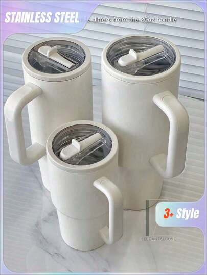 Copo térmico de aço inoxidável à prova d'água, com bico reto, canudo, alça e tampa hermética, ideal para viagens e para bebidas quentes e frias.