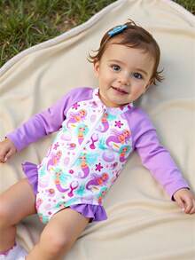 Infant Girls' Mermaid Print Long Sleeve Swimsuit - Purple - View 3