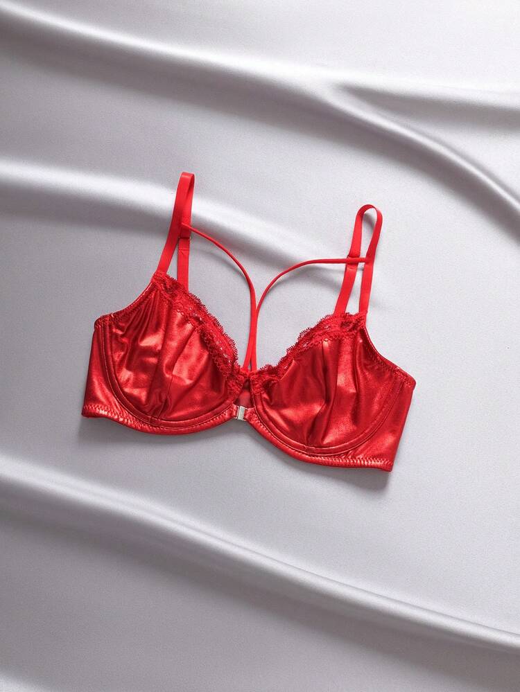 Women's Lace Patchwork Adjustable Strap Sexy Daily Bra - Red - View 6