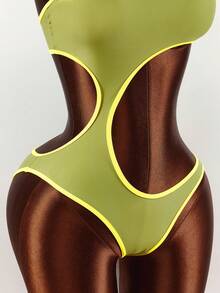 Amplova 1 pièce Maillot de bain une pièce sexy et échancré dans le dos pour femmes, avec des couleurs contrastées, convient pour la plage, les vacances, le printemps/été - Multicolore - Voir 7