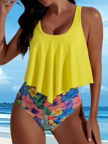 Swim Lushoire Women's Floral Print Bikini 2 Pieces Swimwear Beach Outfit - Multicolor - View 4