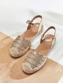 Solezae Giày đế cói nữ kiểu dáng thường ngày thoải mái, mũi tròn - Vàng - Xem 5