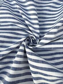 EMERY ROSE 女士休闲条纹纽扣荷叶边中长连衣裙，夏季 - 藍白色 - 查看 8