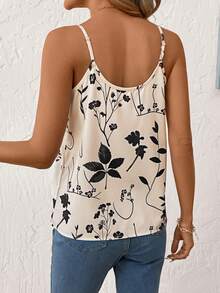 Camiseta de verano con estampado de plantas y encaje para mujer, atuendo de vacaciones, camiseta suelta, elegante y cómoda para salir en verano - Negro - Ver 11