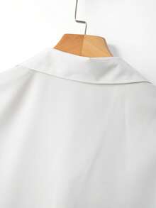 Women's White Collared Shirt With Embroidered Pony, Sleeveless, And Navy High-Waisted Pleated Shorts With Single Button, Elegant Spring/Summer 2-Piece Set - Blue - View 3