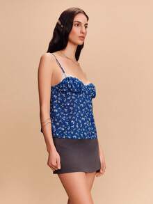 lacRébo Camiseta de tirantes con estampado floral azul marino y detalles de encaje blanco, estilo lindo - Azul - Ver 3