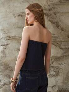 MOTF PREMIUM Top tubo de denim, ropa urbana casual para primavera/verano - Azul lavado medio - Ver 3