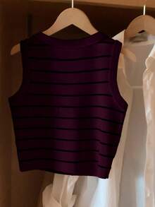 GlowEve Summer Casual Striped Round Neck Cropped Tank Top - Multicolor - View 2