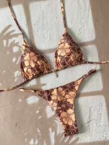 Swim Mod 2pcs/Set Women's Random Print Spaghetti Strap Sexy Bikini Swimwear Set, Summer - Multicolor - View 3