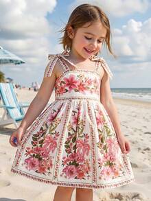 SHEIN Young Girl Woven Floral Ruched Camisole Dress - Multicolor - View 5