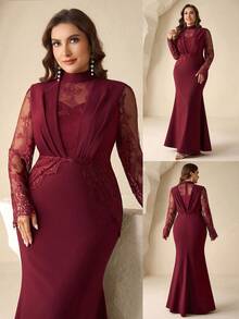 Coutiva Vestido de noche de alta gama, vestido de fiesta, elegante vestido de madre de la novia - Burdeos - Ver 1