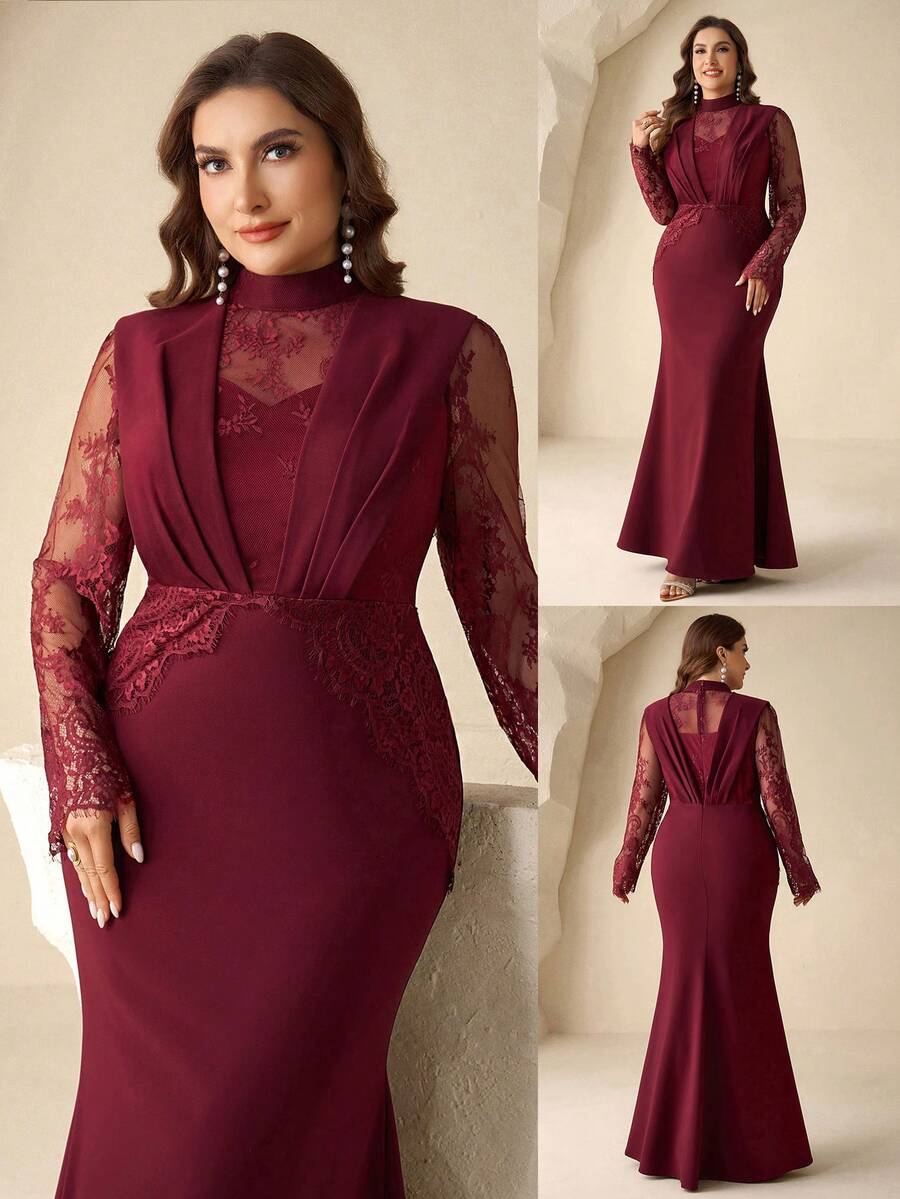 Coutiva Vestido de noche de alta gama, vestido de fiesta, elegante vestido de madre de la novia - Burdeos - Ver 1