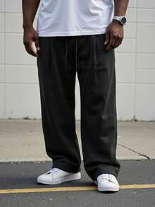 DRIVNCORE Pantalones casuales de talla grande para hombres, de unicolor, con cordón y bolsillo - Negro - Ver 1