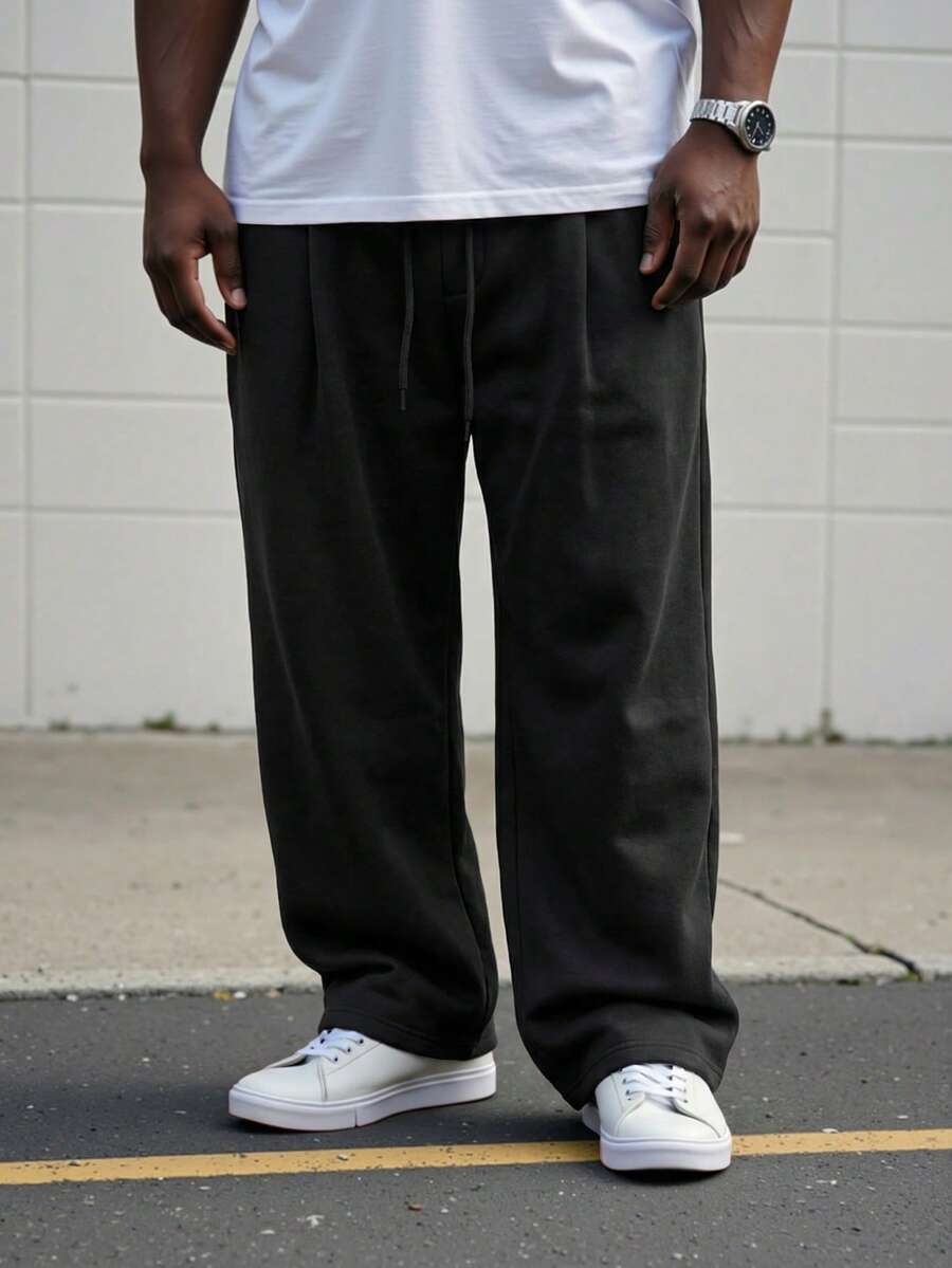DRIVNCORE Pantalones casuales de talla grande para hombres, de unicolor, con cordón y bolsillo - Negro - Ver 1