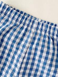 SHEIN 2pcs/Set Baby Boy Holiday Printed Top And Fashionable Plaid Shorts Set, Suitable For Vacation, Summer, Travel, School, Festivals - Blue - View 4