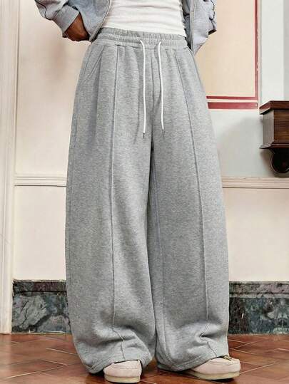 SWAVVY Pantalones de chándal casuales y sueltos para hombres con parches plisados, cintura elástica, gris claro, primavera/otoño