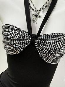 Jeanoix Women's Sexy Y2K Style Bodycon Halter Neck Mini Dress - Black - View 5