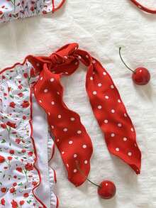 Swim Mod Women's Floral Polka Dot Bow Tie Swimwear Set, 2-Piece Summer Holiday Beach Outfit - Multicolor - View 4