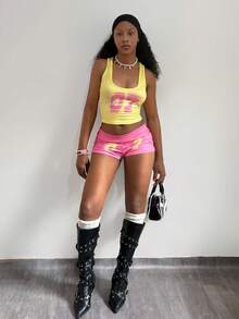 StreetHx Women's Casual 2 Pieces Set With Numeric Print - Multicolor - View 4