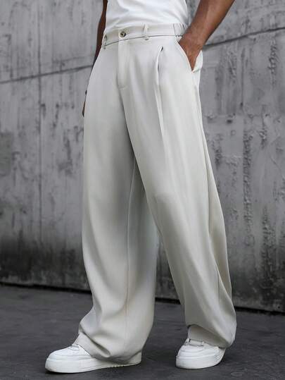 SLATEMANN بنطلون رجالي كاجوال متعدد الاستخدامات ذو لون أحادي وساق مستقيمة