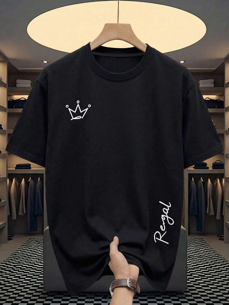 Manfinity Homme 男士皇冠字母印花短袖家居服上衣 - 黑色 - 查看 1