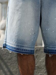 Manfinity EMRG Quần short denim nam màu xanh dương dáng rộng, ống lửng, kiểu dáng thường ngày. - Rửa nhẹ - Xem 4