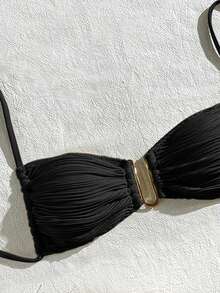 Swim Vcay Women's Solid Color Textured Bikini Top For Beach Vacation - Black - View 4