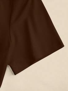 Resyla 女士卡通熊圆领短袖T恤和抽绳腰条纹裤套装 - 棕色 - 查看 5