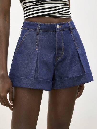 Maija Women's Casual Pleated Denim Shorts, Summer