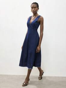 Maija Đầm denim không tay cổ chữ V sâu, kiểu dáng thường ngày dành cho nữ, thích hợp cho mùa hè. - Rửa tối - Xem 7