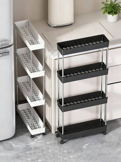 Multifunctional White Sliding Shelf Roller Cart, Hollow Drainage Multi-Layer Ultra-Thin Storage Cart, Slender Storage Cart, Rolling Storage Cart, Narrow Shelf, Bathroom Storage Rack, Kitchen, Bathroom, Laundry Room Mobile Shelf, Space Saving Organizer, Multi-Layer Floor Rack, Tower Rack For Kitchen Laundry Room And Other Narrow Spaces