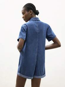 Maija Women's Summer Casual Front Button Denim Romper - Light Wash - View 2