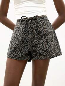 Maija 女士休闲豹纹牛仔短裤，夏季 - 彩色 - 查看 1