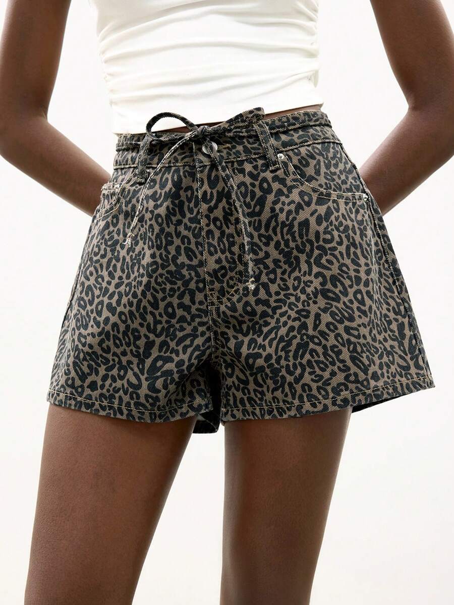 Maija 女士休闲豹纹牛仔短裤，夏季 - 彩色 - 查看 1