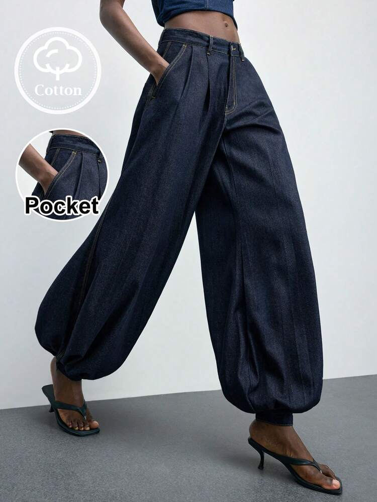 SHEIN Maija Women's Casual Commuter Washed Balloon Leg Jeans