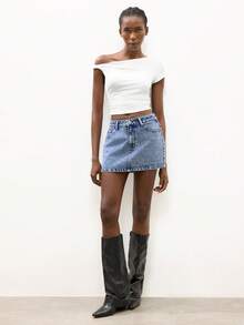 SHEIN Maija Women's Denim Mini Skirt, Y2K Style, Music Festival, Back To School - Light Wash - View 6