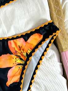 Swim Vcay Women's Floral Print Swimwear Set, Detachable Strap, Backless Design, 2-Piece Summer Holiday Beach Outfit - Multicolor - View 3