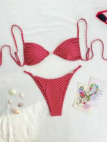 Swim Mod Bộ 2 món bikini hai mảnh họa tiết hoa nhí nhiều màu sắc, có khóa ngọc trai bên hông, kiểu dáng cạp cao, thích hợp cho nữ, đi biển hoặc nghỉ mát. - Đỏ - Xem 2
