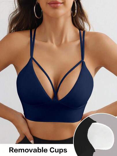 Easithlete Enfärgad sport-bh med urholkning och korsrygg för kvinnor