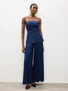 Maija Women's Fashionable Commuter Denim Tube Top For Summer - Dark Wash - View 7