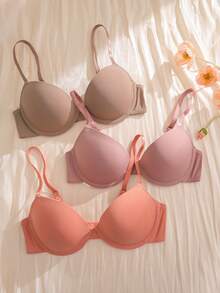 3pcs/Set Regular Casual Underwire Molded Cup Women's Bras - Multicolor - View 3