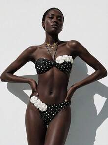 Swim Chiccia Bộ đồ bơi nữ màu trơn in hoa, bikini cho kỳ nghỉ hè ở bãi biển. - màu đen - Xem 3