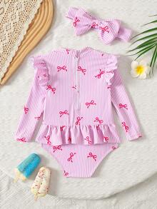 SHEIN 女婴蝴蝶结发带泳衣、女婴泳衣、蝴蝶结荷叶边泳衣、女婴服装、女婴荷叶边袖泳衣、女婴度假套装、2T 女婴泳衣、女婴拉链泳衣、女婴长袖泳衣、女婴防晒泳衣、幼儿女童长袖泳衣、幼儿防晒泳衣、女童碎花泳衣、幼儿全包泳衣、幼儿夏季套装、婴儿沙滩套装、热带风情女婴泳衣、长袖婴儿泳衣、亲子泳装 - 粉色 - 查看 8