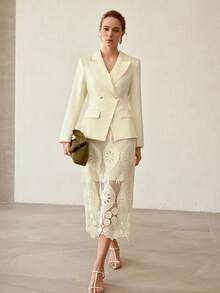 MOTF PREMIUM 挺括双排扣翻领西装外套 - 杏色 - 查看 1