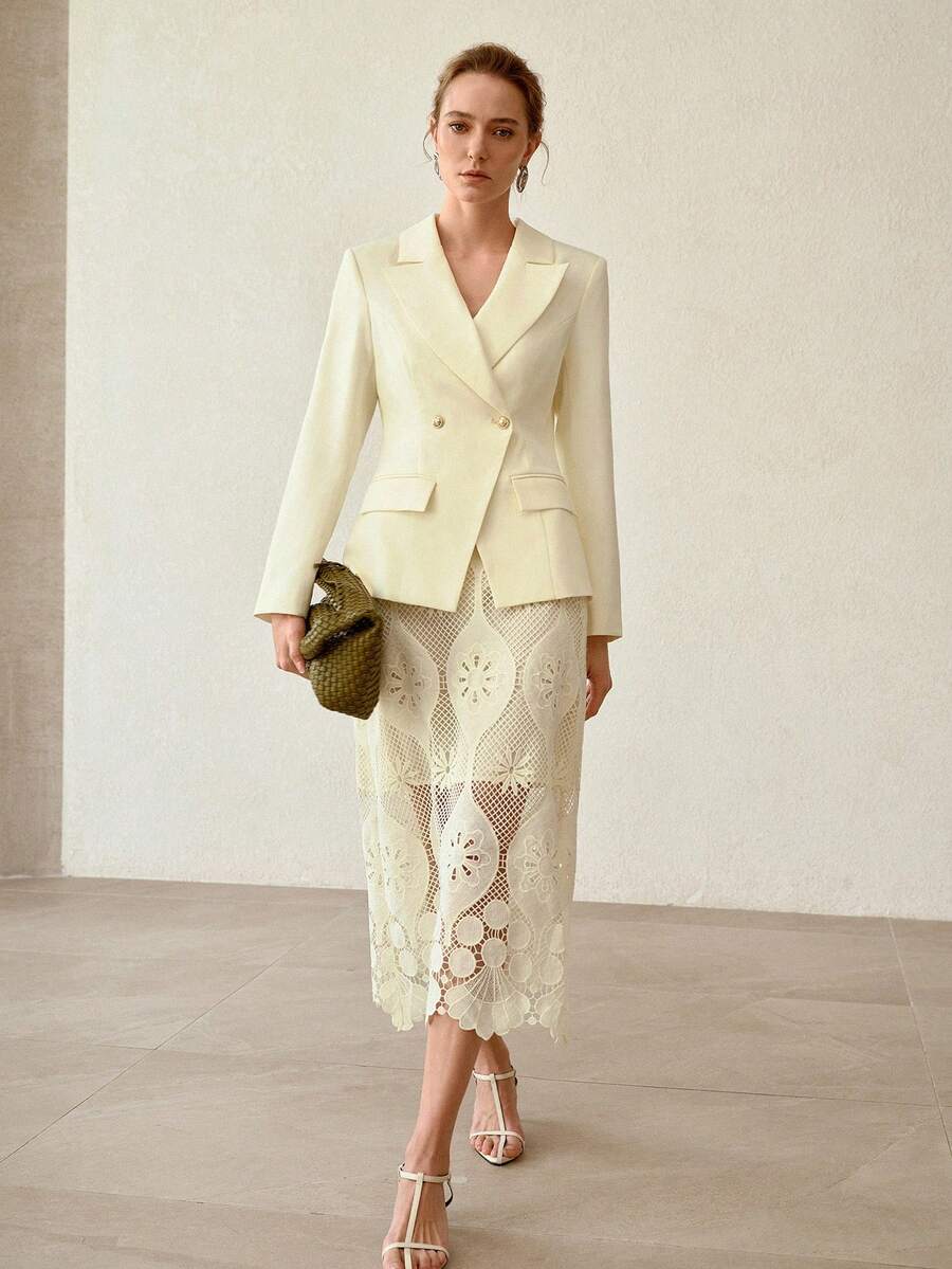 MOTF PREMIUM 挺括双排扣翻领西装外套 - 杏色 - 查看 1