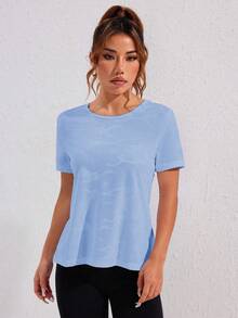 Seamluxe SHEIN Sport 镂空露背短款运动上衣健身背心健身房女式衬衫 - 藍色 - 查看 2